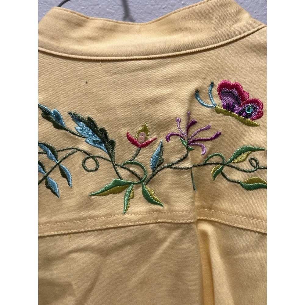 Quaker Factory Womens Yellow Embroidered‎ Zip-Up Jacket Butterfly Flowers Boho L - Picture 8 of 8